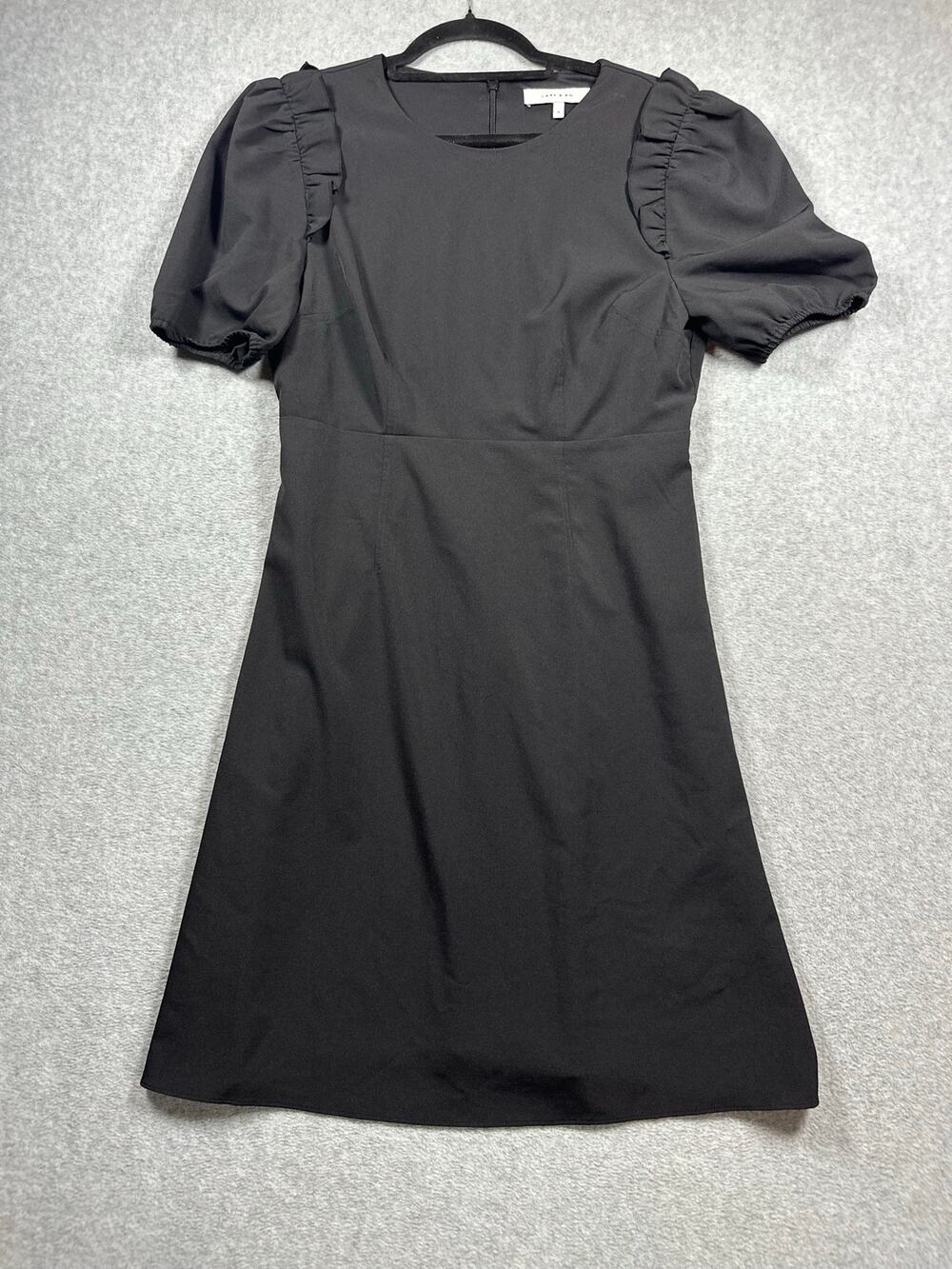 Lark & Ro Fit & Flare Dress Women Size 8 Black Romantic Puff Sleeves Back Zipper